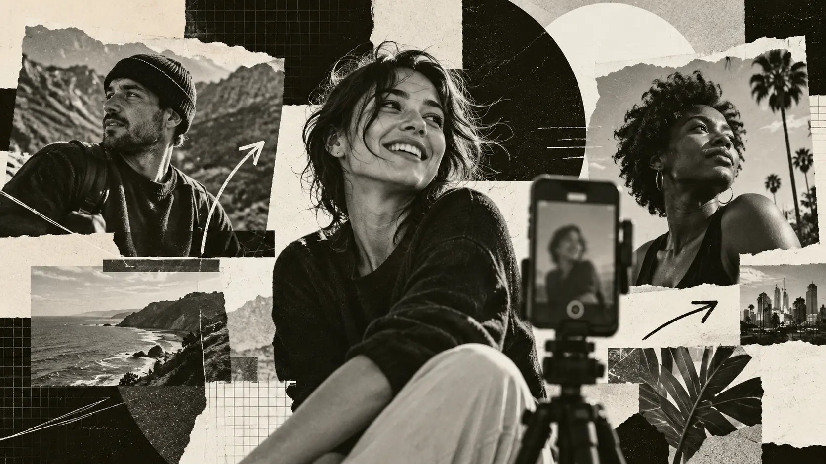 Editorial collage of creators filming outdoors for the creators are media replay